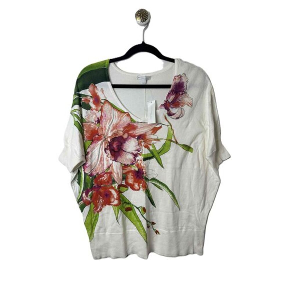 NWT New York & Company Blouse  Size Large Floral Print Short Sleeve Scoop Neck